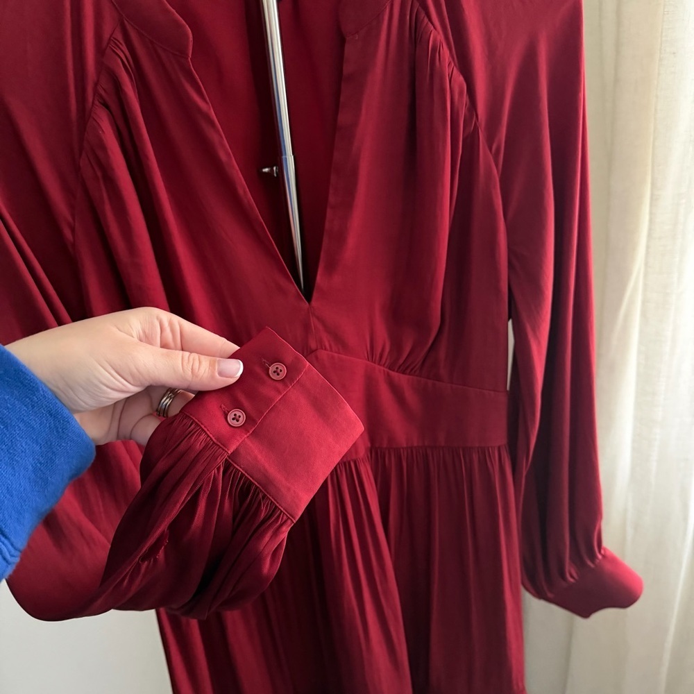 Banana Republic Red Maroon Satin Long Sleeve Mini Dress Small - Picture 4 of 11